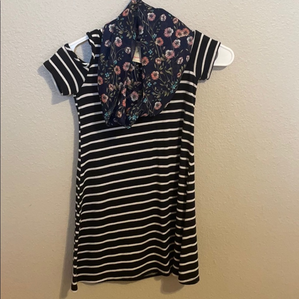 Off shoulder dress with built in scarf